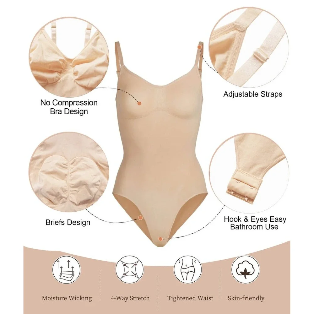 Shaperx Racerback Bodysuit Shapewear Beige Seamless Tummy Control 4XL 5XL New